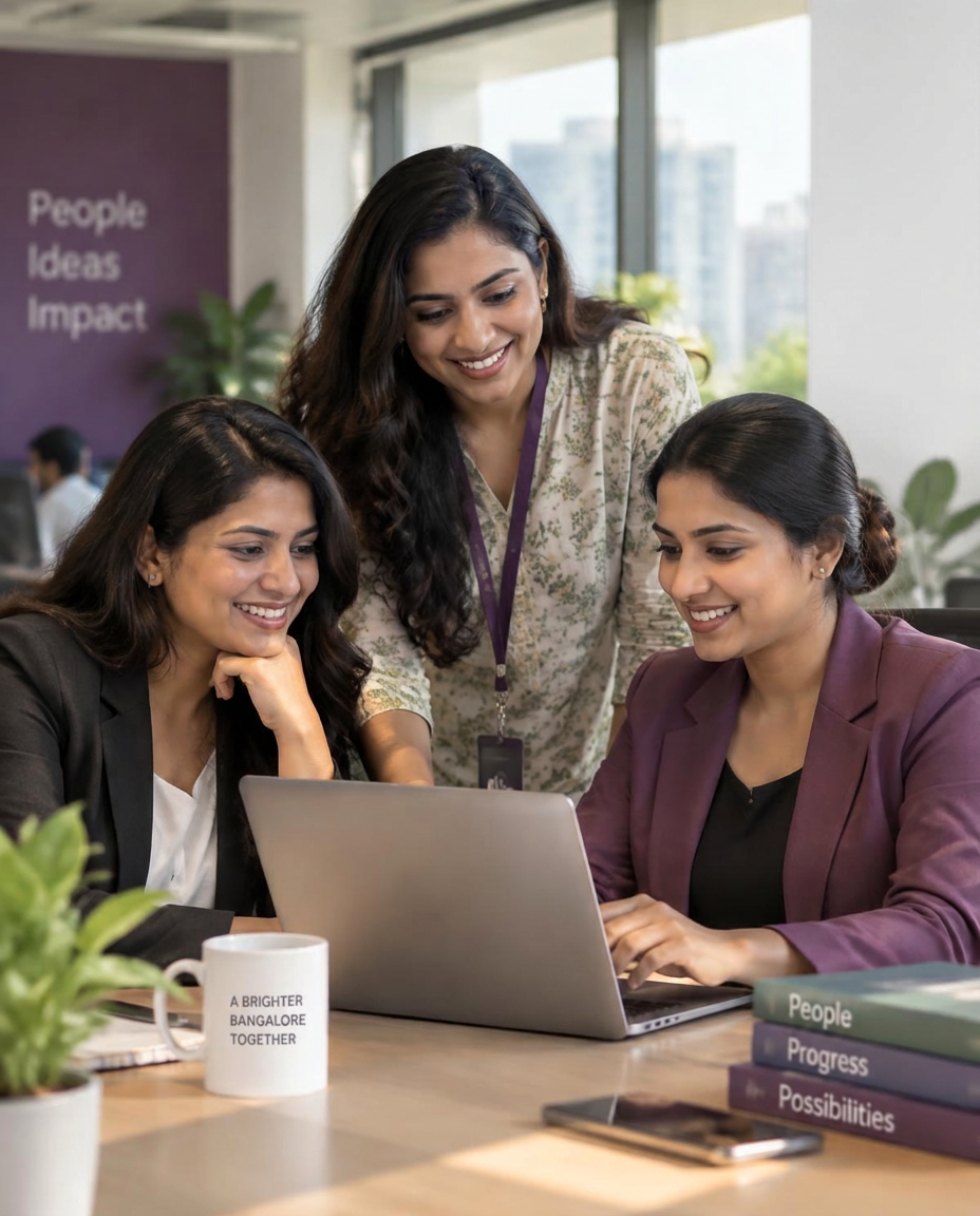 Indian working women professionals collaborating in a modern office